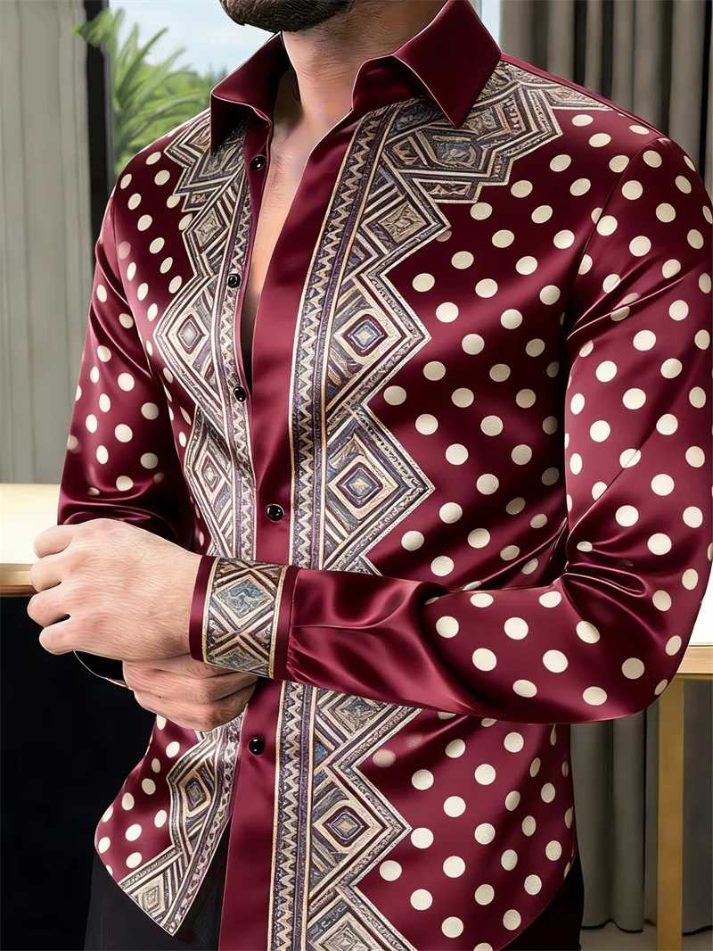 New 11 color men's long sleeved shirt with gold 3D printing, fashionable polka dot pattern, luxurious shirt style