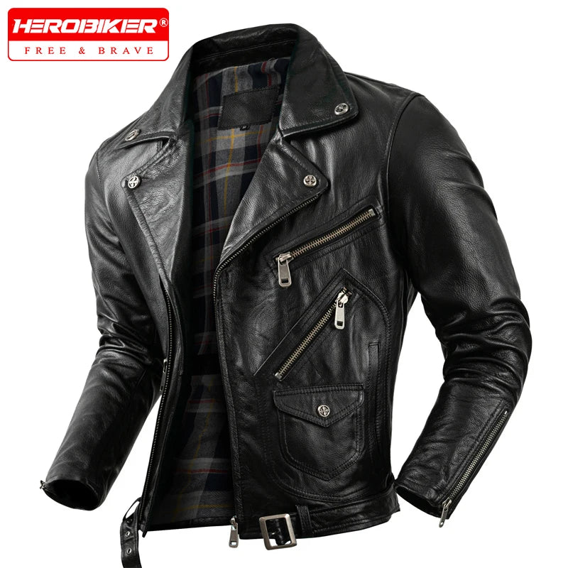 New Motorcycle Leather Jacket Autumn Off-road Motorcycle Riding Jacket Men's Slim Fit Cow Leather Jacket Trendy Lapel Jacket