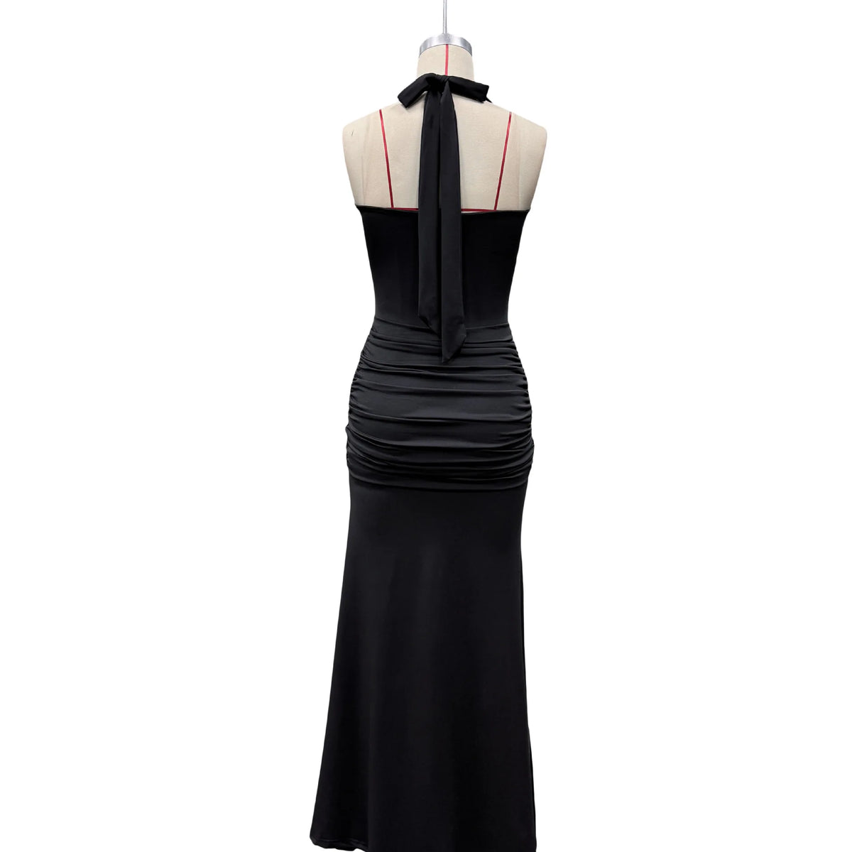 Stylish Lady Elegant Halter Neck Maxi Dress 2026 Summer Women White U-Neck Ruched Draped Sleeveless Bodycon Formal Party Dress