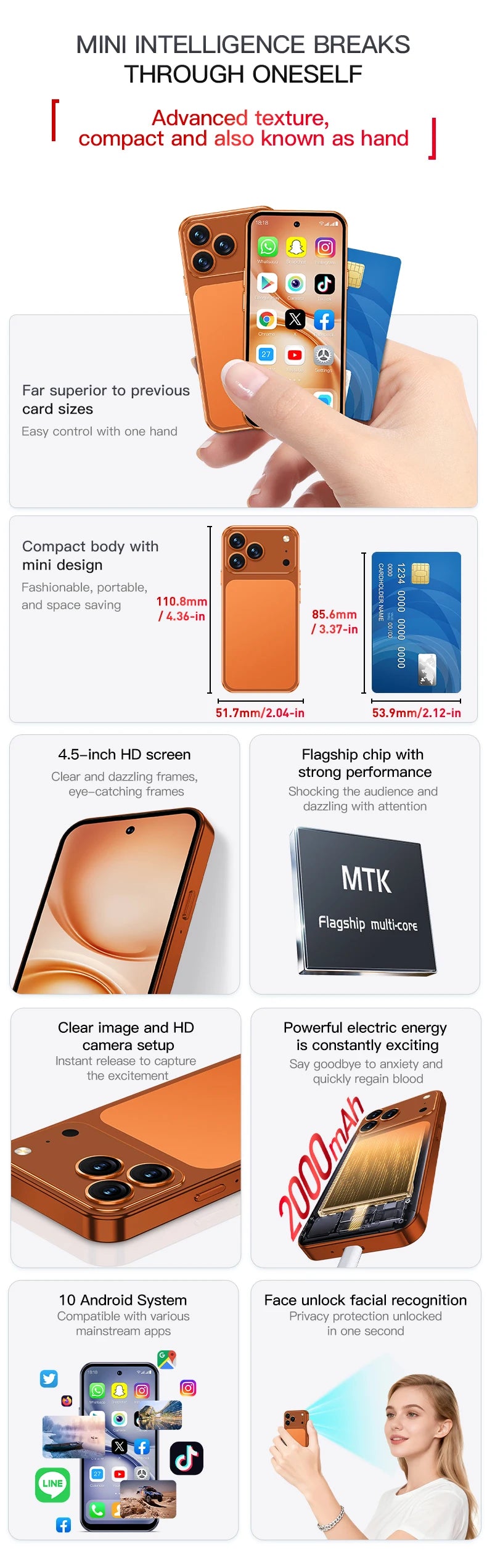 SERVO S45 PRO 4G LTE Mini Smartphone 4.5" Screen Android10.0 OS 3GB+64GB WiFi Hotspot 2MP Camera 2 SIM Card Pocket Smart Phones