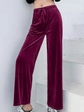 Casual Wide Leg Pants Loose Fit Japanese Korean Casual with Elegant Full Length Regular Thickness Flocked Autumn Women Pants