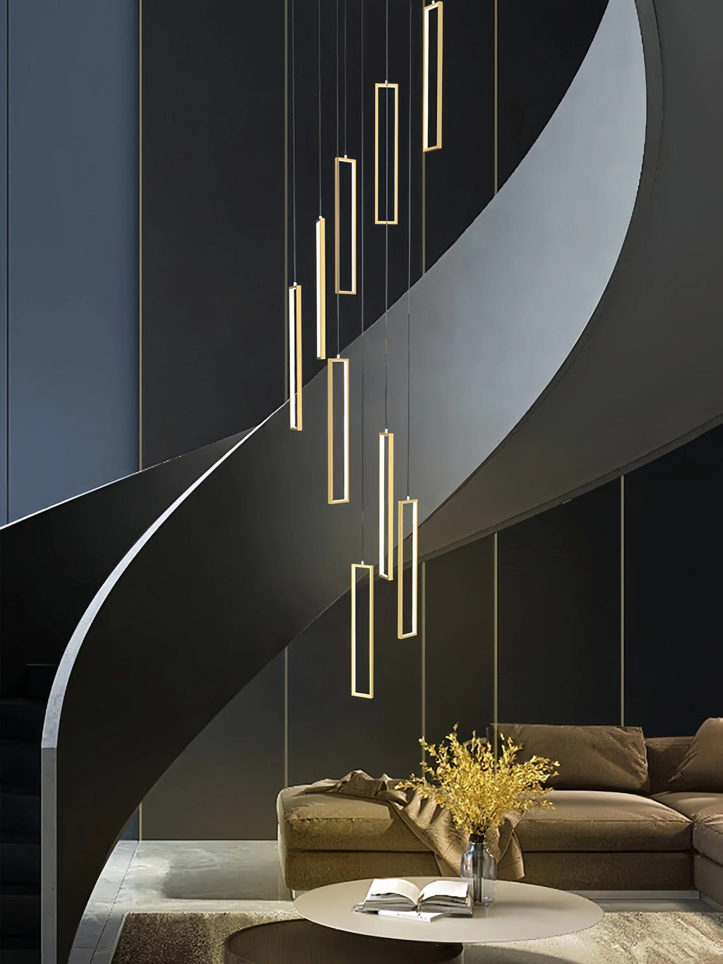 Modern Simple Staircase LED Chandeliers Aluminum Squarer Pendant Lights Loft Villa Duplex Exhibition Hall Decor Lighting Fixture