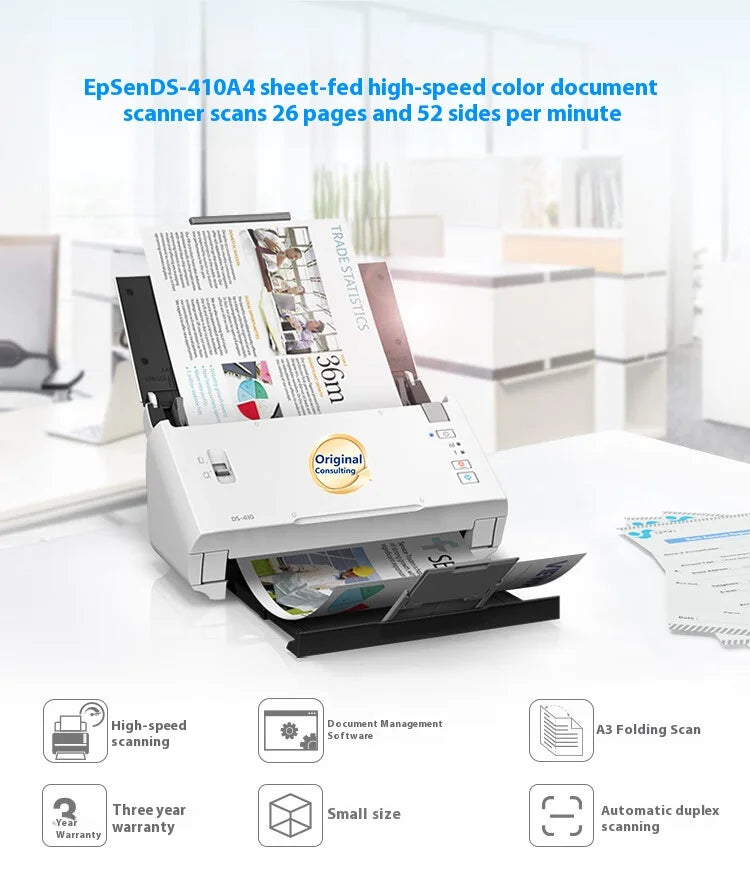 Epso n DS-410 A4 Automatic Document Scanner High-Speed Office Double-Sided Color Scanning with Continuous Paper Feeding in Stock