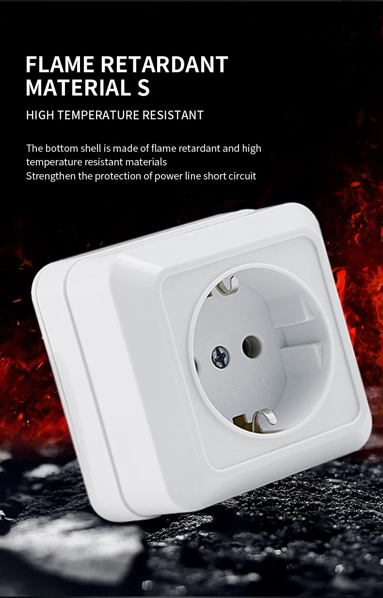 WESA White Wall Mount Socket EU Standard Electrical Outlett Ground Vintage Surface Power Socket Plugs Flame Retardant Plastic
