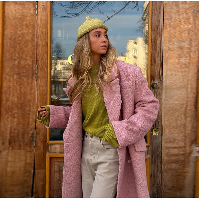 Women's Long Overcoats Lapel Full Sleeve Oversized Woolen Coats Autumn Female Double Breasted Solid Loose Jackets New Outerwears