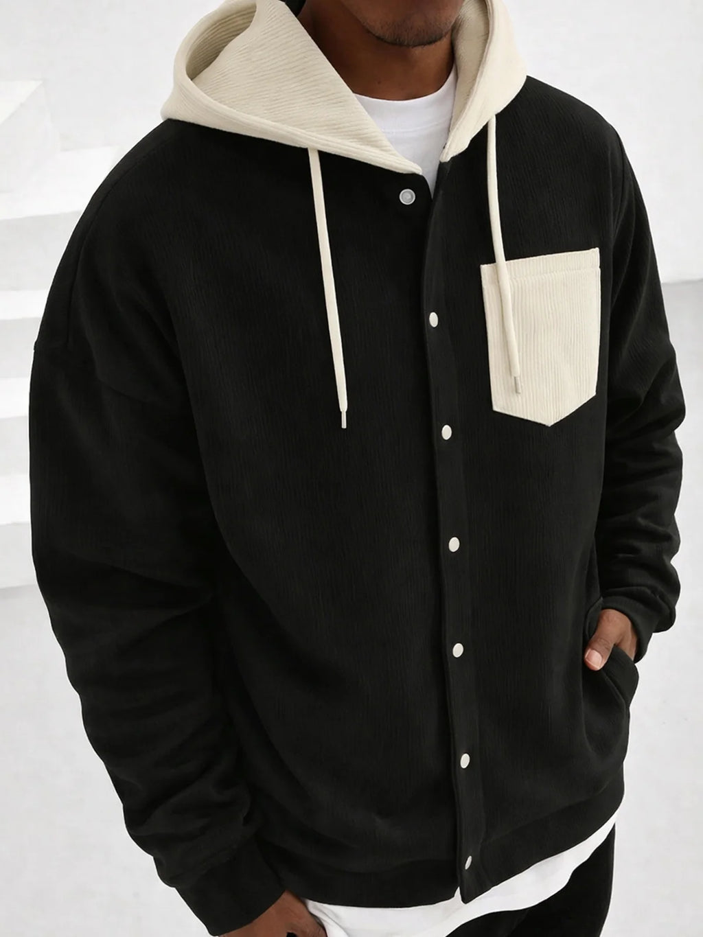 Men's Flannel Hooded Shirt, Spring/Autumn New Style, Colorblocked Pocket, Loose Fit Casual Outerwear, Trendy Retro Cardigan Top