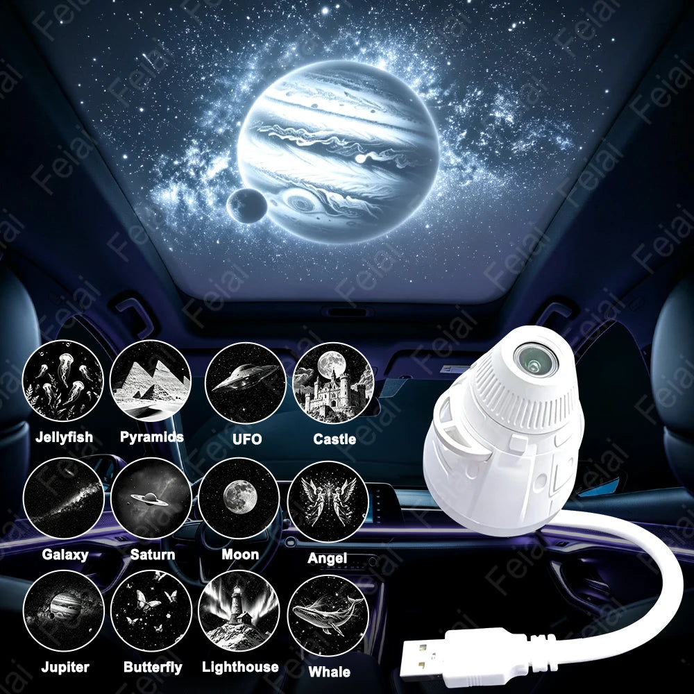 USB Car Interior Roof Star Galaxy Projection Ambient Lighting 360° Adjustable Starry Sky Ambient Projector Light Touch Control