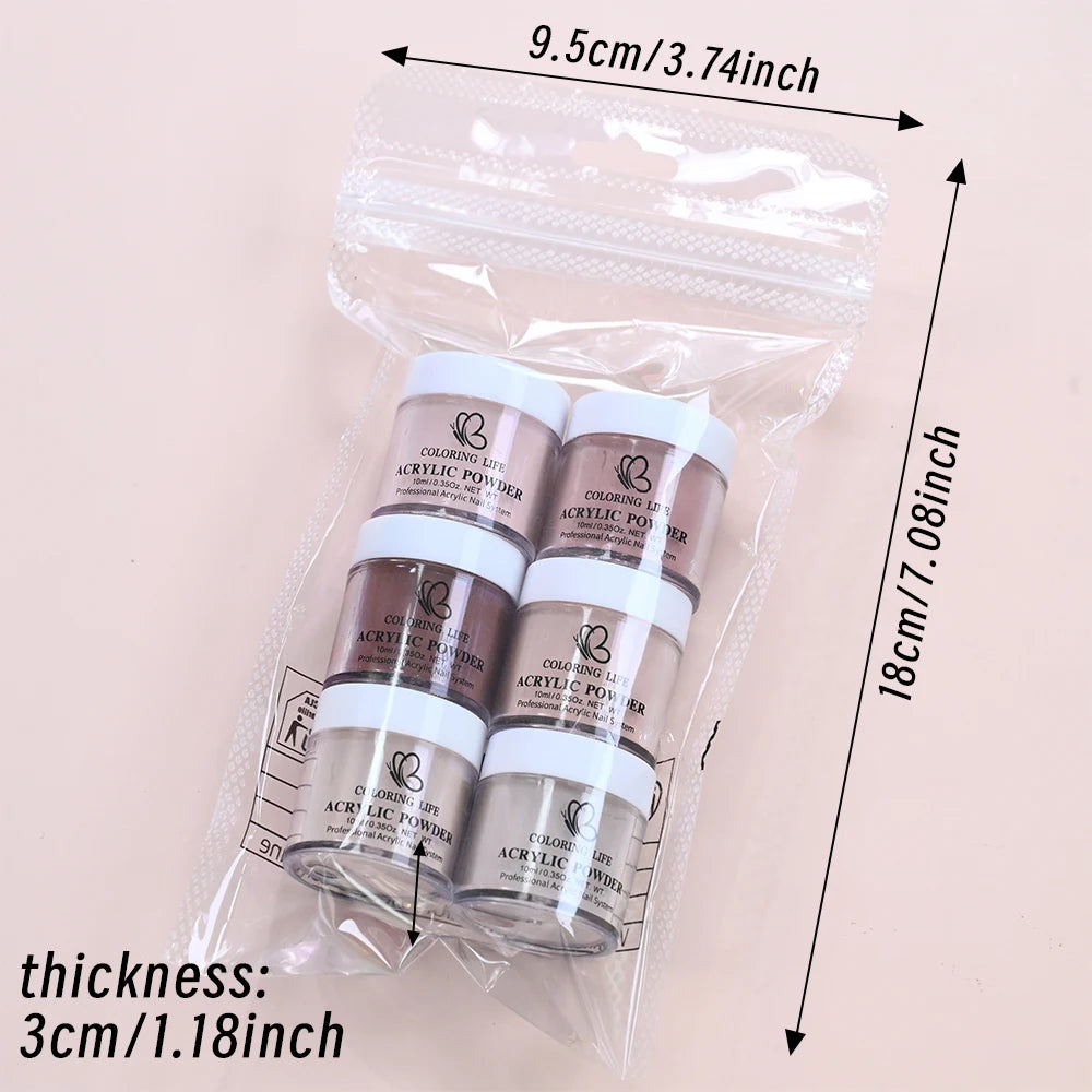 6Pcs/Set Burgundy Mocha Brown Nail Acrylic Powder Autumn&Winter Colors Nails Polymer for Nail Art Extension/Carving/Dipping Dust