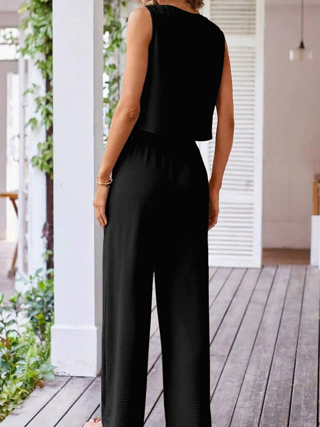 Fashion Single Breasted Vest Women's Trousers 2-piece Set Summer Elegant Casual Loose Wide-leg Pants Pocket Female Office Suit