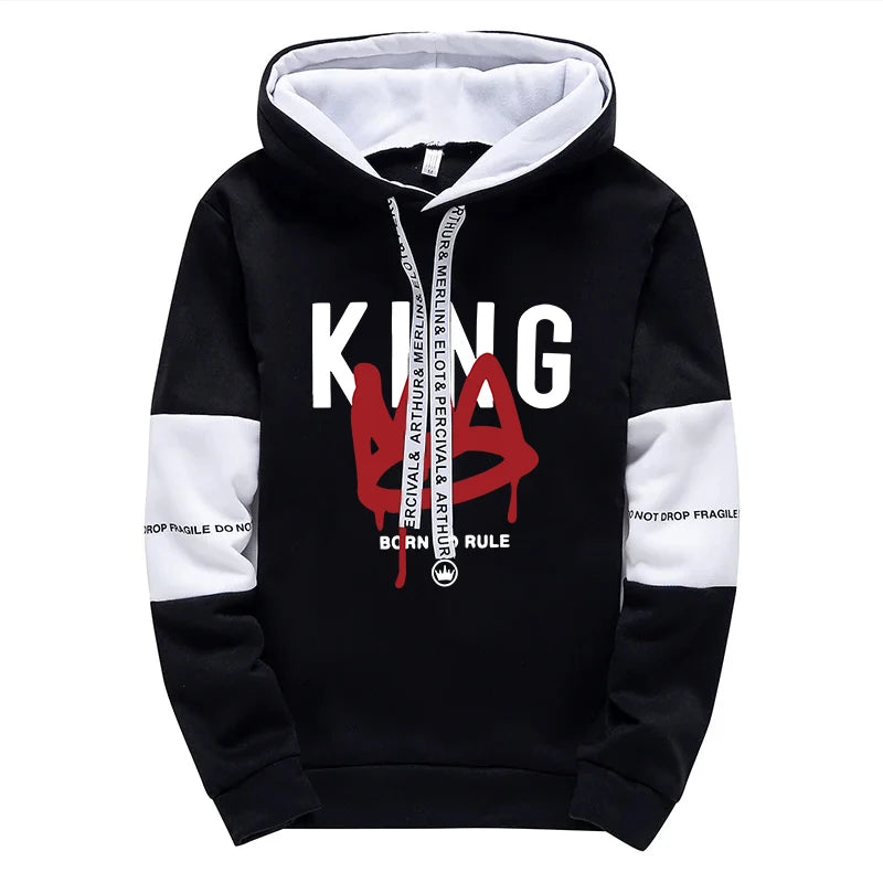 King Print Mens Tracksuit Casual Sweatshirts Outdoors Sports Jogging Mens Clothing Daily Street Sportswear Single Piece Hoodies