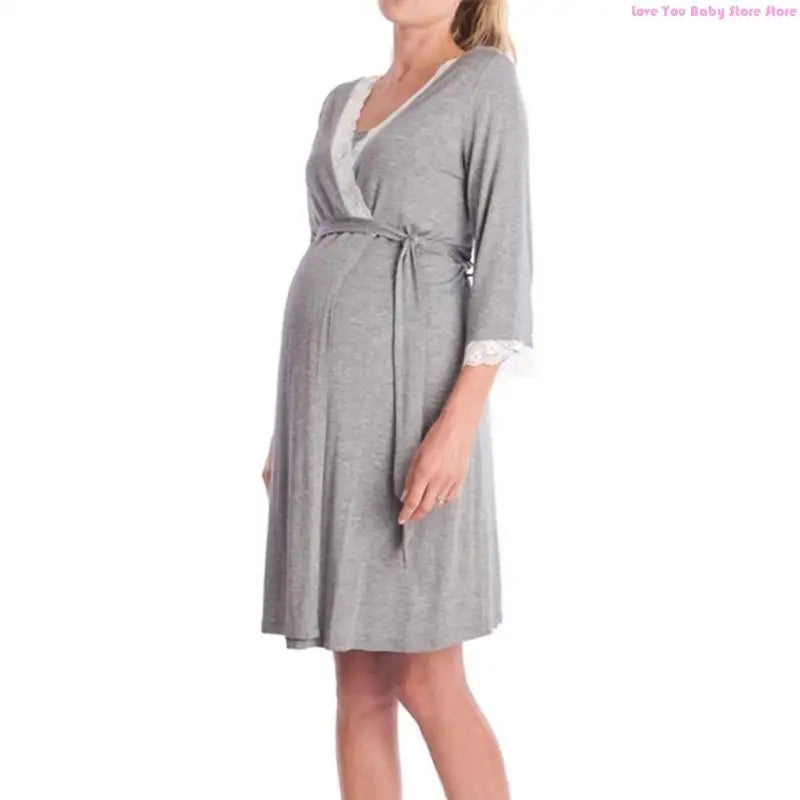 Pregnancy Clothes Cotton Maternity Robe Nightgown for Pregnant Women Lace Sleepwear Breathable Pajama Dress 195F