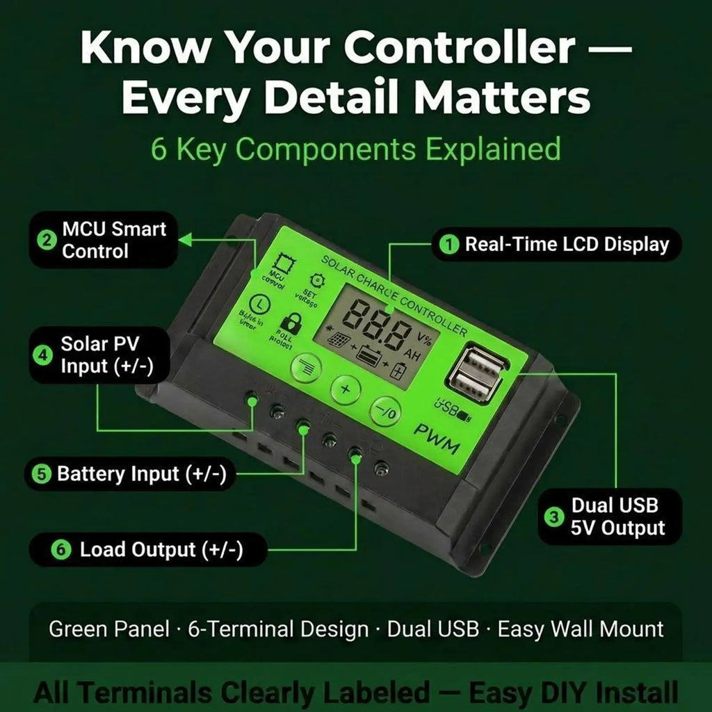 Solar Panel Charge Controller 12V/24V 30A LCD Display Regulator Solar Power Controller For RV Camper Trailer Van Truck Car Home