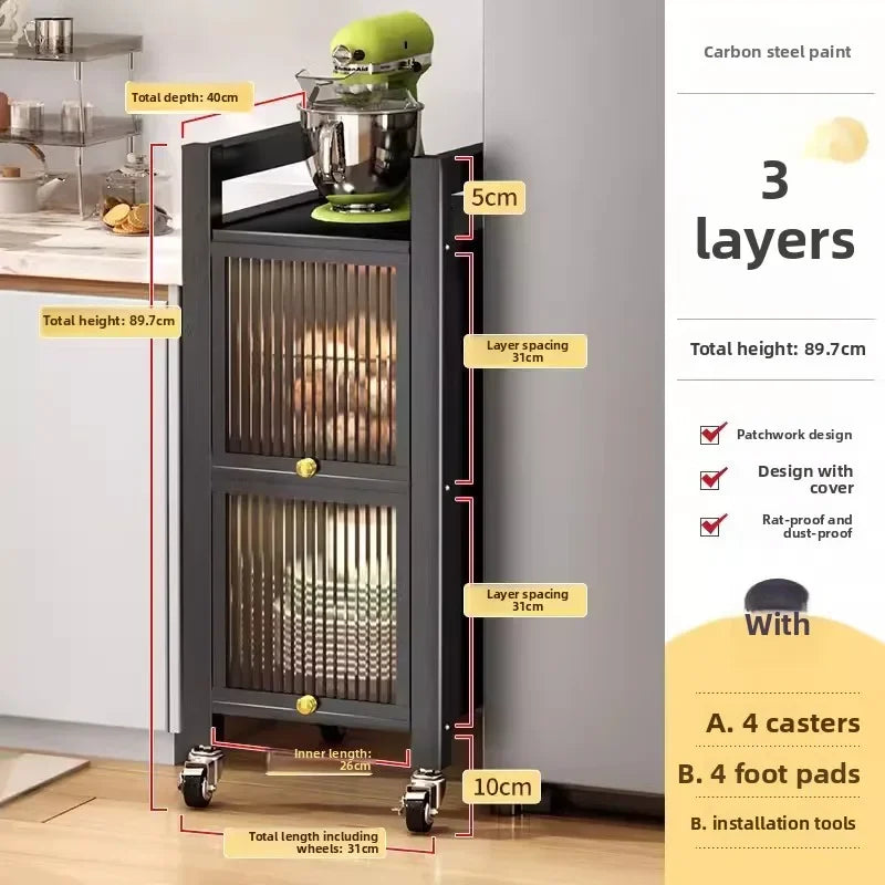 Multi-functional Kitchen Shelf Floor-to-ceiling Shelf Locker Microwave Pot Oven Cabinet Storage Rack with Cabinet Door