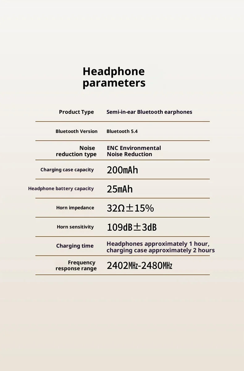 Noise Canceling Clip-On Bluetooth 5.3 Wireless Earbuds HD Microphone Stereo Sound Portable Headphones for Sports Gaming With Mic