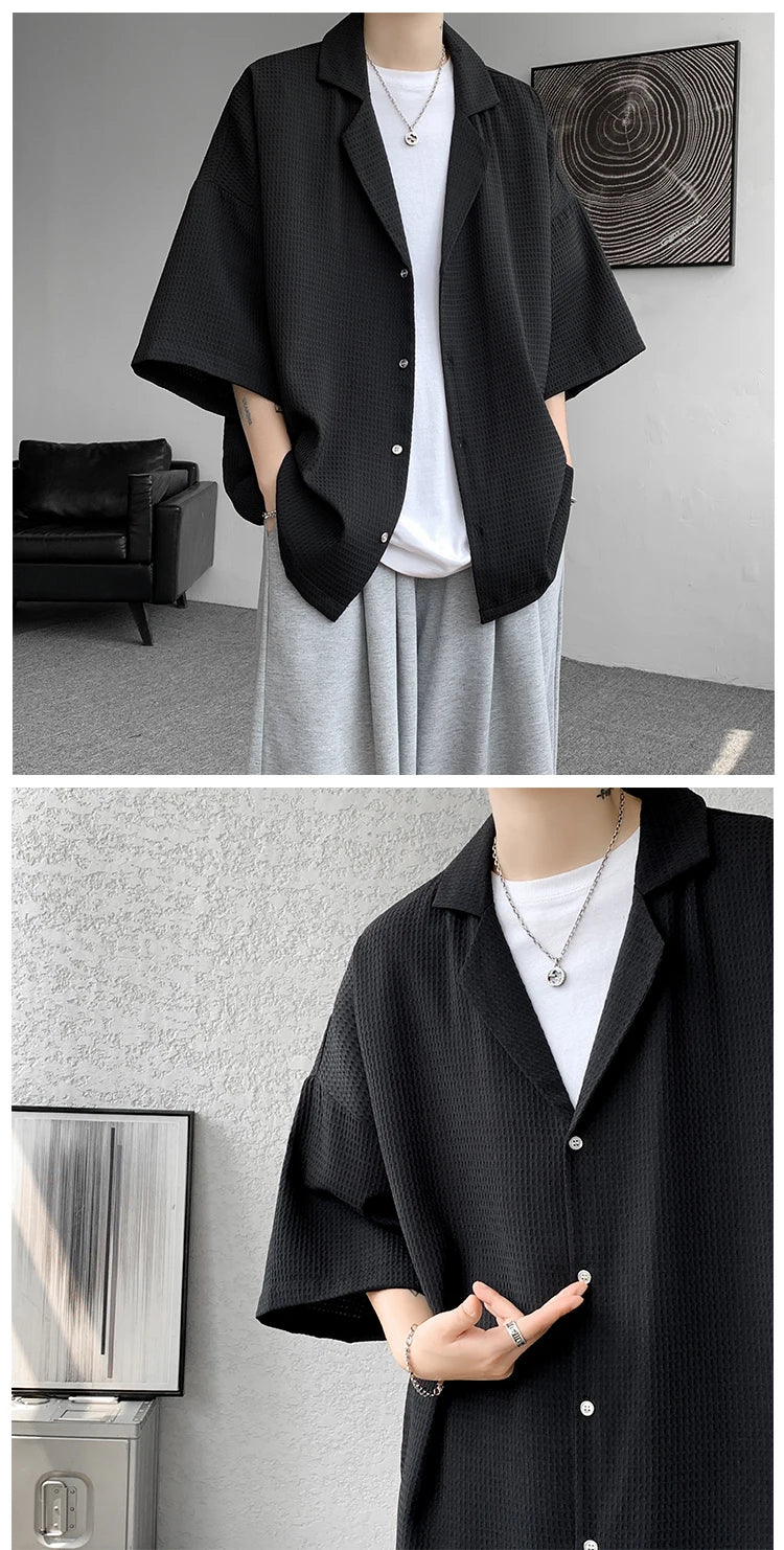 LEGIBLE Spring Summer Solid Shirts Men Casual Oversized Three Quarter Shirts Male Loose Fit Shirt for Man