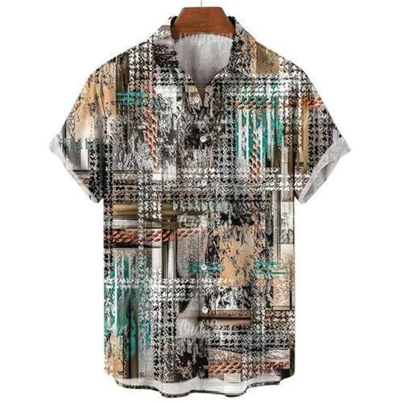 Men's 3d Print Summer Short Sleeve Shirt Art Geometric Pattern Hawaiian Beach Male Female Shirts Casual Lapel Blouse For Men Top