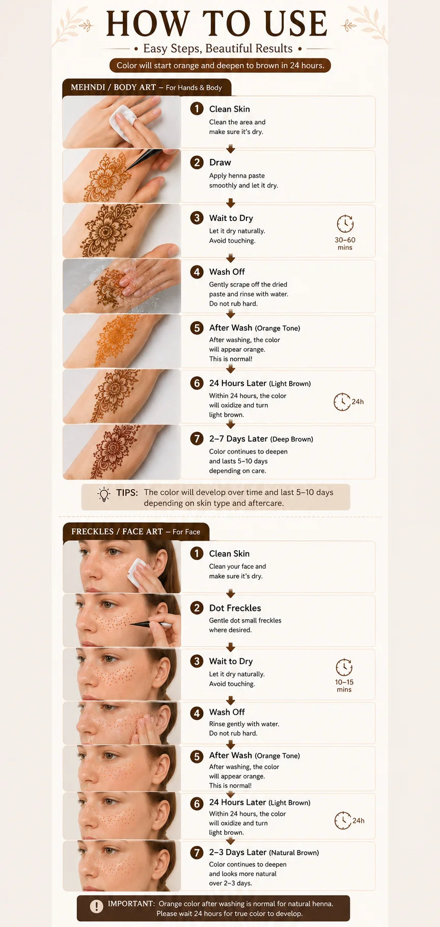 GOLECHA Brown Henna Tattoo Pigment Paste 30g For Faux Freckles Mehndi Body Art Temporary Tattoo Supplies Natural Skin Tint Cone