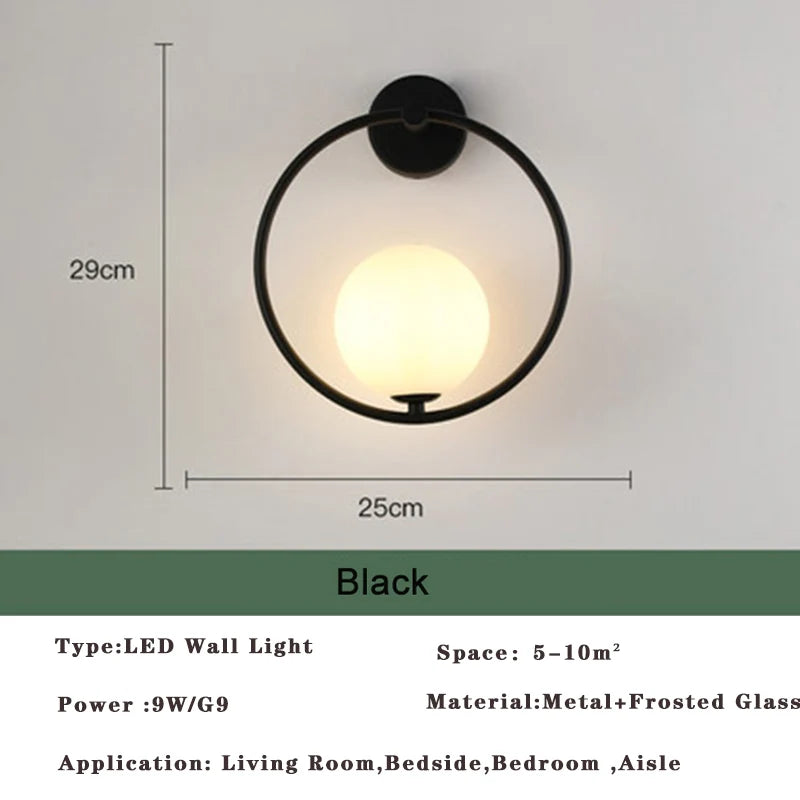 Modern LED Wall Lamps Black Gold Glass Ball Wall Sconces Living Rom Bedroom Hotel Decor Wall Lights Bedside Lights Aisle Lamp G9