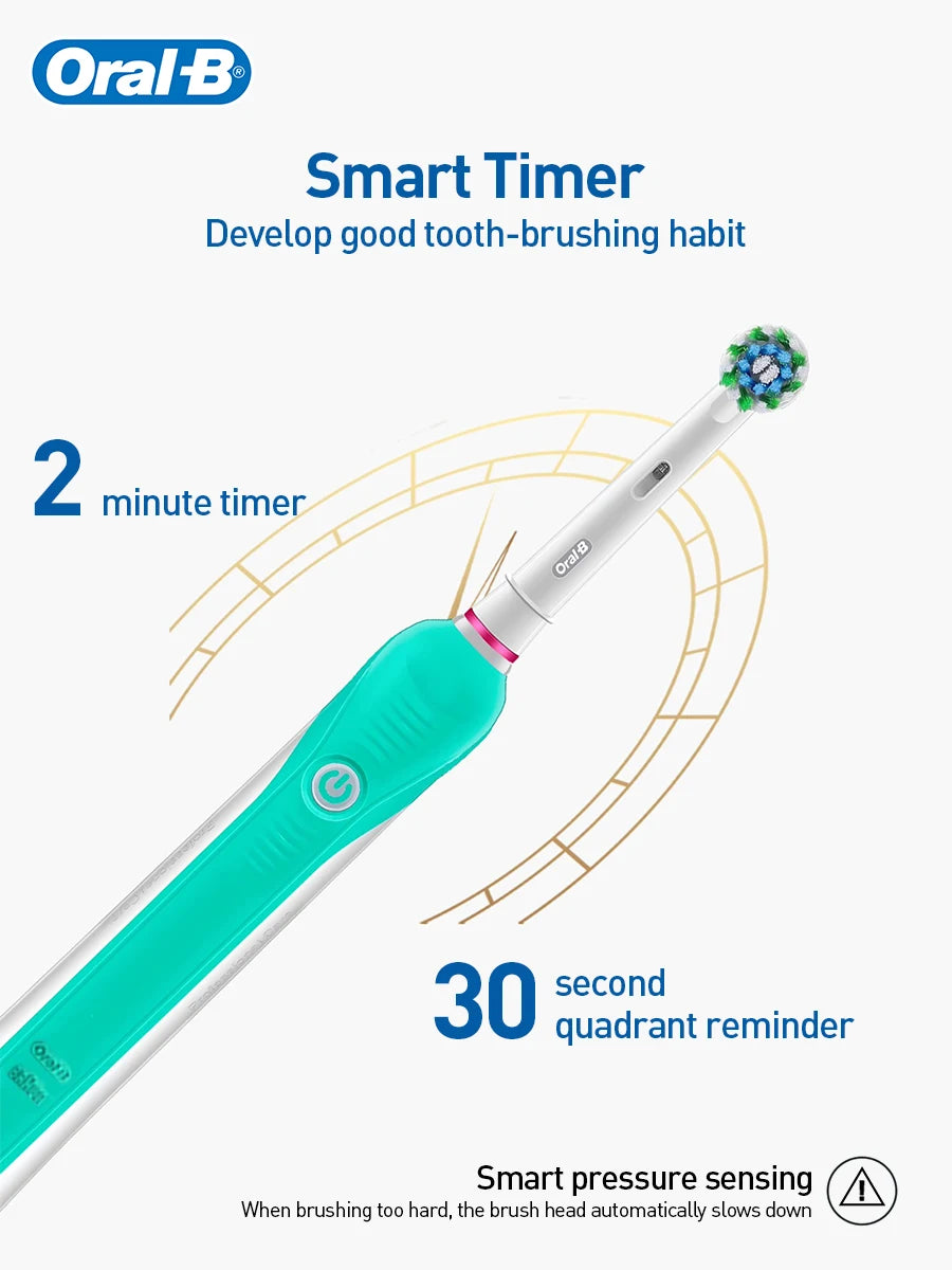Oral-B Pro600 3D Electric Toothbrush IPX7 Waterproof Smart Timer Pressure Sensor Inductive Charging Adult Rechargeable Toothbrus