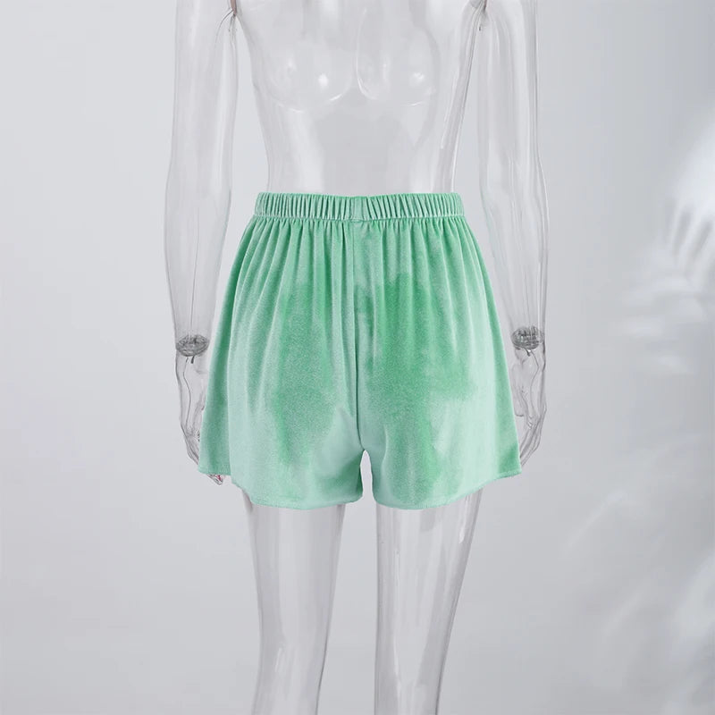 Fashion Mint Green Velvet Shorts Women Pink Lace Insert Elastic Waist Short Pants 2026 Summer New Lady Soft Cozy Lounge Bottoms