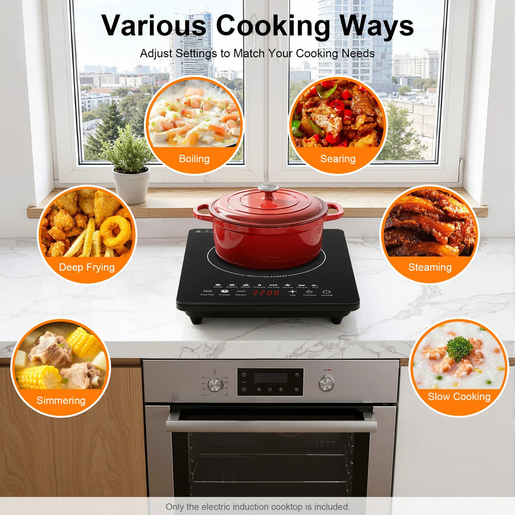 Portable Induction Burner, 750W Electric Induction Countertop Burner with Touch Panel, 8Cooking Preset Programs, Temp Adjustable for Home RV Dorm