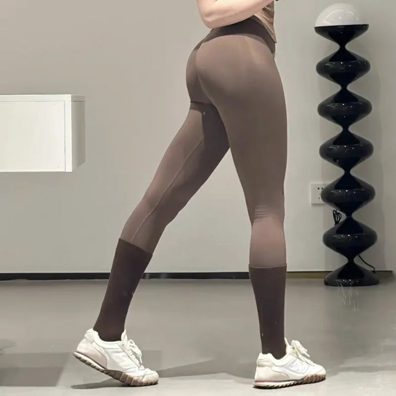 Denyf Seamless Sports Leggings Women's Hip Yoga Leggings Quick-Drying Fitness Tights Solid Color Training Hip Customizable Label