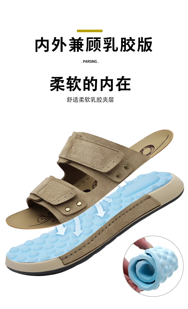 2026 Mens Sandals Slip On Leather Casual Couple Shoes For Men Soft Comfortable Mens Summer Shoes Handmade Men Outdoor Slippers