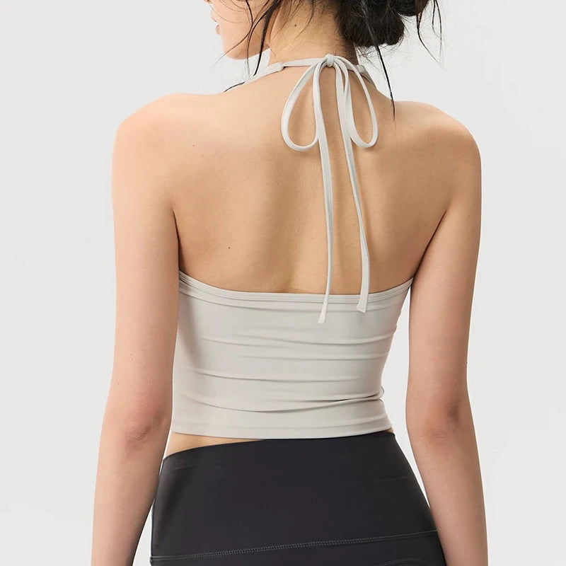 Women's Slimming Halter Neck Tube Top Yoga Vest One Cup Back Sling Fixed Gather Gym Outerwear for Summer Sexy Fitness Bras