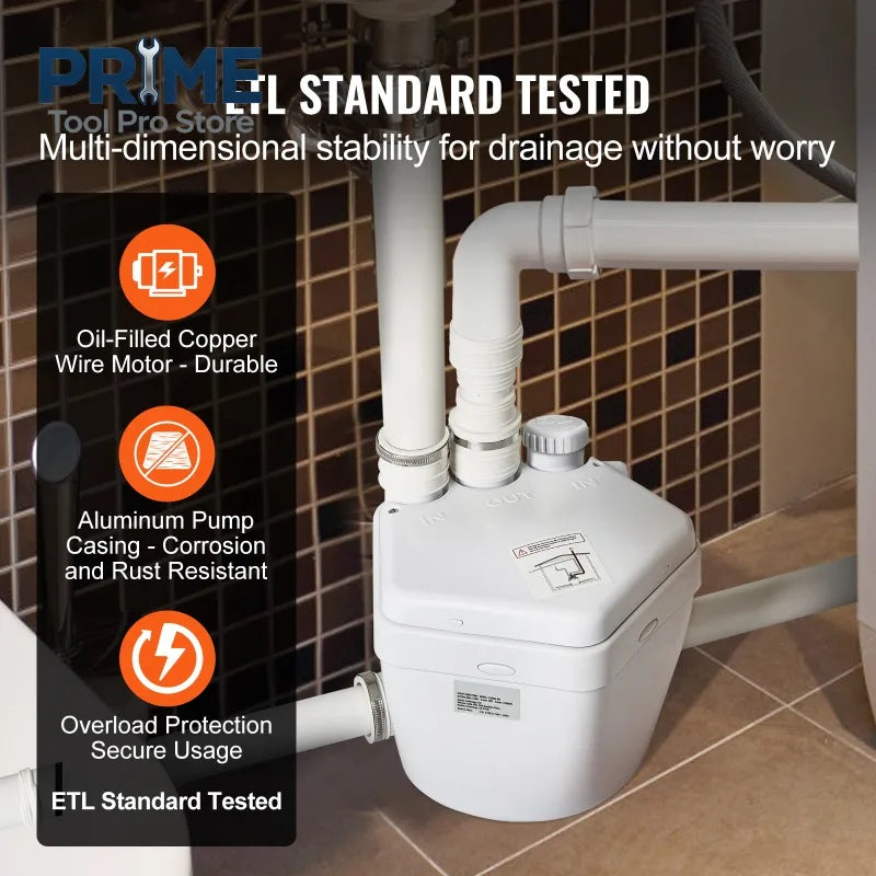 Utility Sink Pump 1/3 120V 1750 GPH Flow 18 ft Head Under-Sink Sump Pump System Utility/Laundry Sink Pump