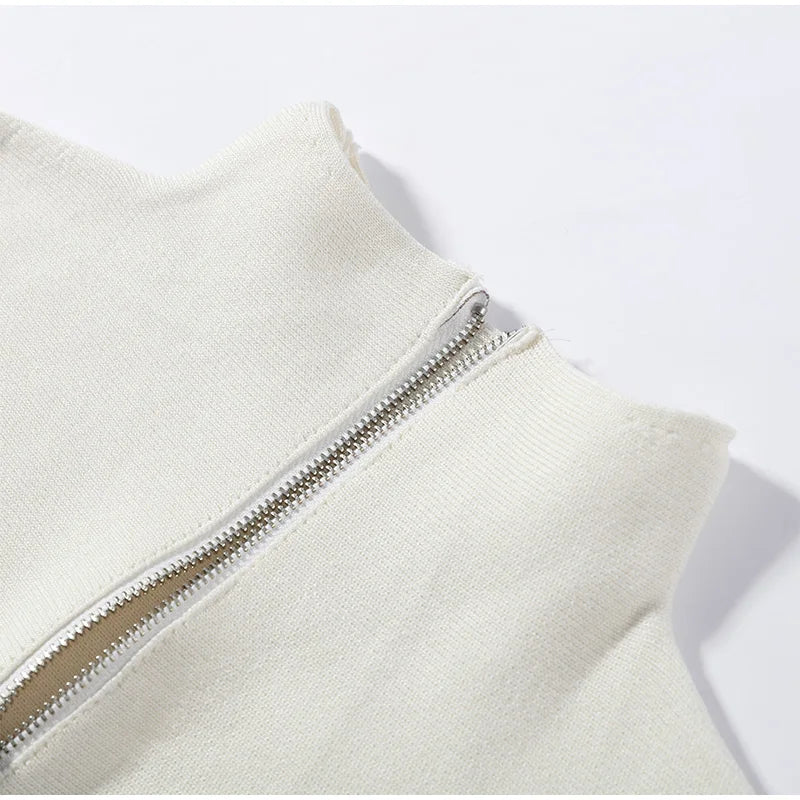 Elegant Knitted Zipper Women's Sweater Solid Full Sleeve Stand Collar Loose Open Stitch Female 2026 Fashion Autumn Outwear Lady