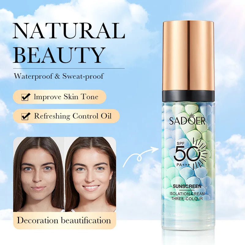 Face Makeup Primer Tri-color Cream Contour Color Isolation Waterproof Makeup Foundation Natural Makeup Base Cream 40g