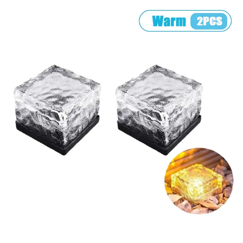 1-4PCS Solar Ice Block Lights Glass Brick Lights Landscape Lights Square Glass Lights Outdoor Street Lights Garden Lights