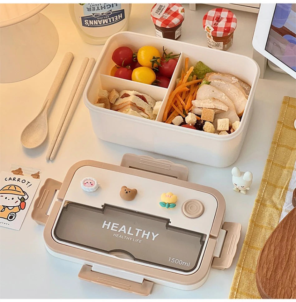 New Kawaii Lunch Box For Girls Portable School Kids Plastic Picnic Bento Box With Compartment Microwave Food Storage Containers