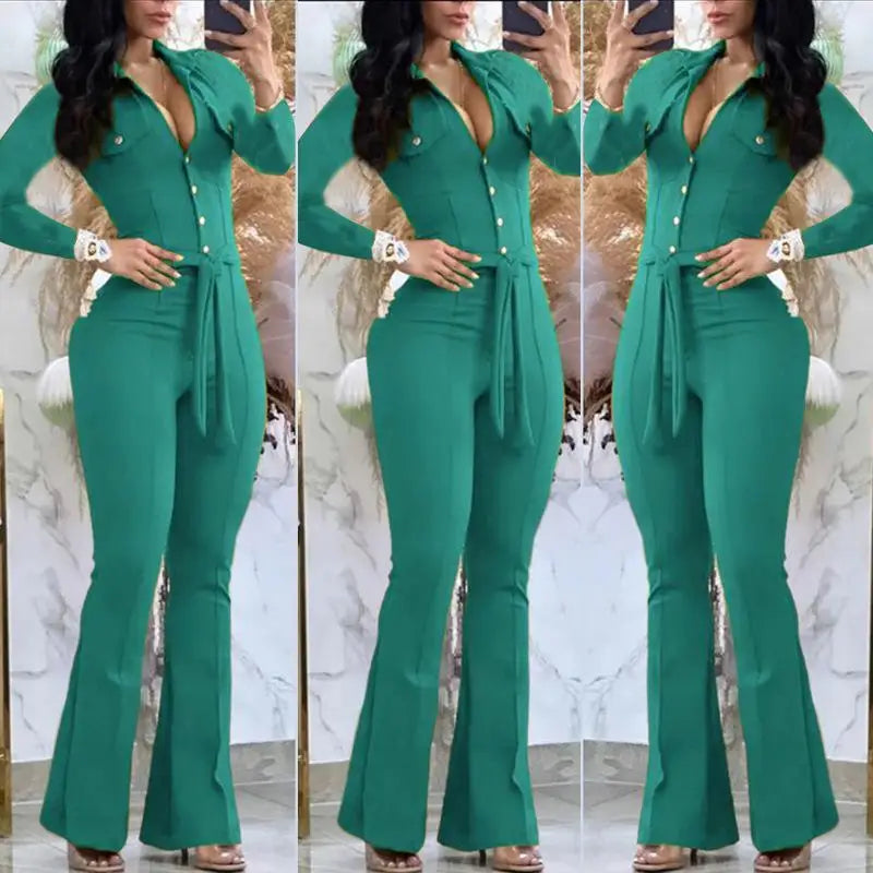 Trendy Women's Long Sved Jumpsuit Autumn Winter Fashion Set Sexy Style Four Seasons Universal Size for Women