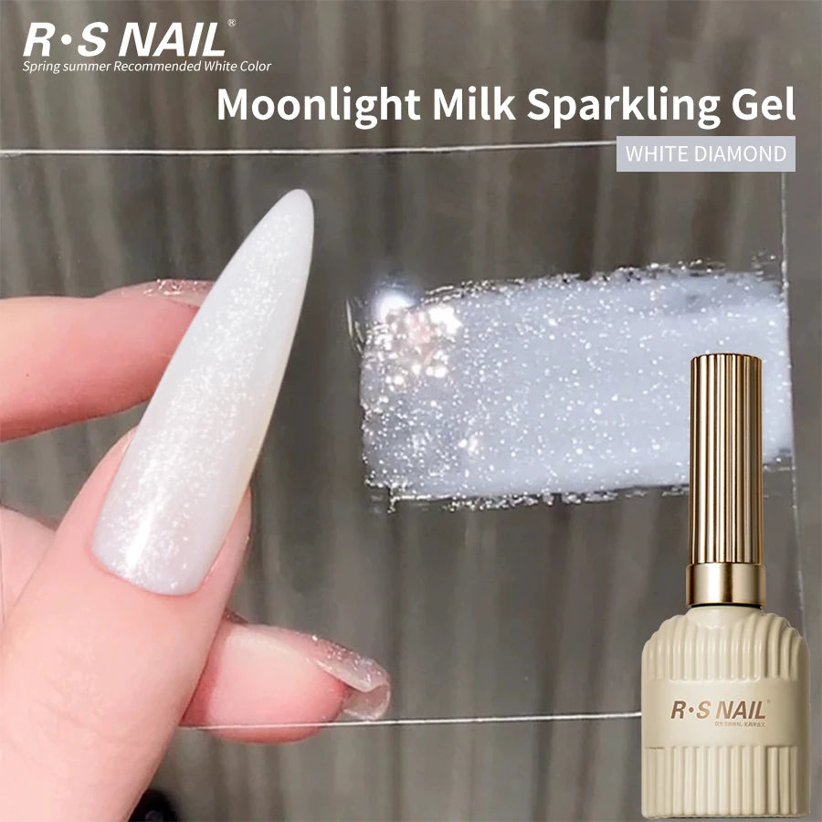 RSNAIL Milky White Nail Gel Polish Sparkling Moonlight Flash Gel Polish High Gloss Sparkling White Summer SoakOff UV LED Varnish