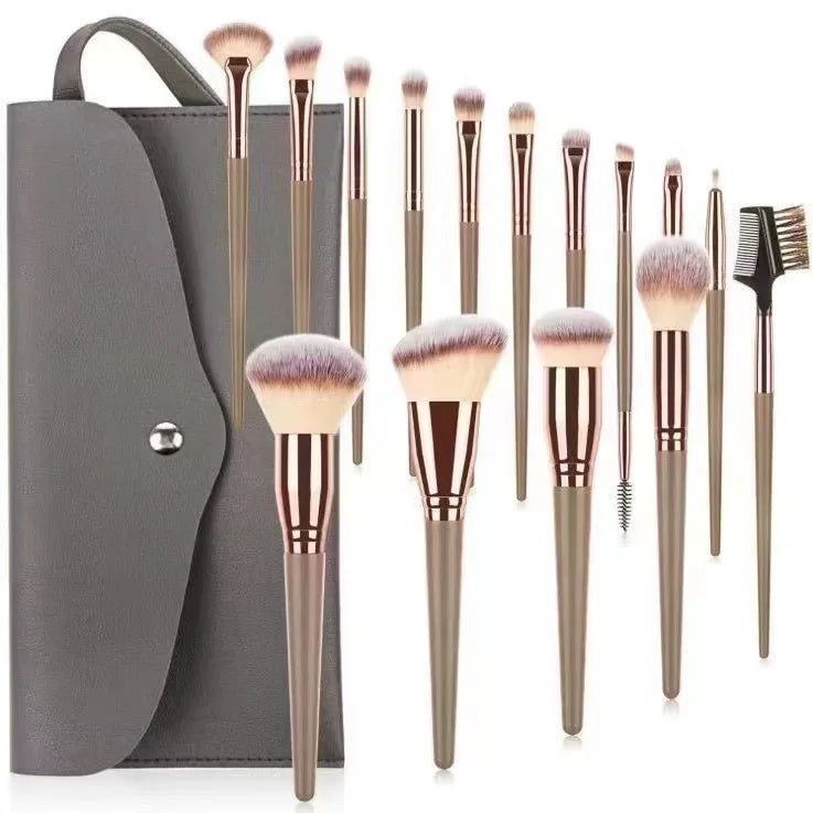 15pcs Makeup Brush Set Full Kit Powder Blush Contour Eyeshadow Lip Brushes Pink Handle Cosmetic Brushes for Liquid Foundation