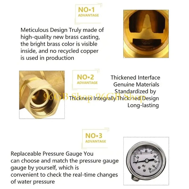 96GB Professional Copper Regulator Valves Precisions Cast RVs Water Pressure Control Valves With 3/4 Inch NPT Connection