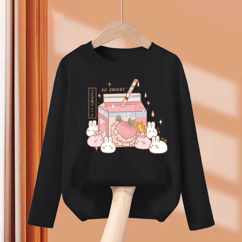 Autumn Sweet Cartoon T-shirt for Baby Girls Long Sleeve Lovely Tops 3-14T Girls Spring Clothing