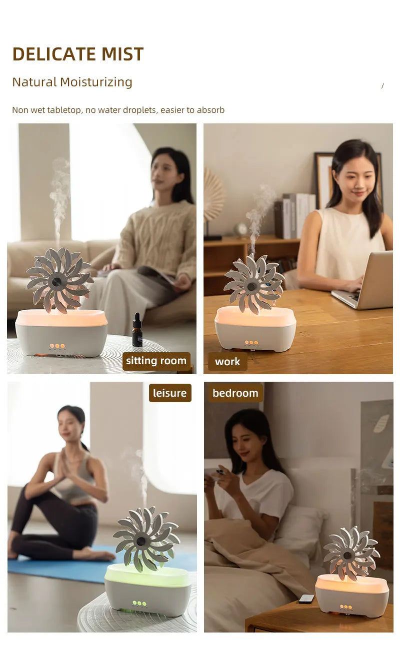 Hot Selling Windmill Aromatic 7 LED Color Air Humidifier for Home Portable Ultrasonic Rain Drop Aroma Diffuser for Bedroom