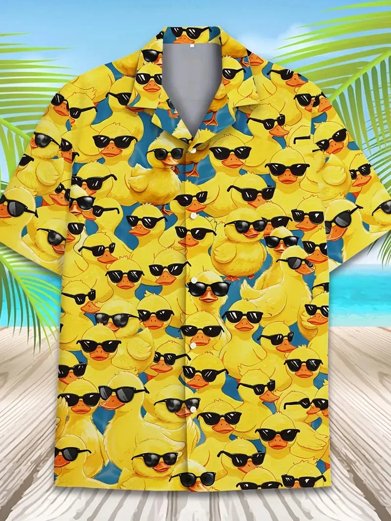 Cartoon Animal Duck Hawaiian 3D Print Shirts Men's Summer Short Sleeve Cute Banana Beach Shirts Blouse Men Clothing Unisex Tops