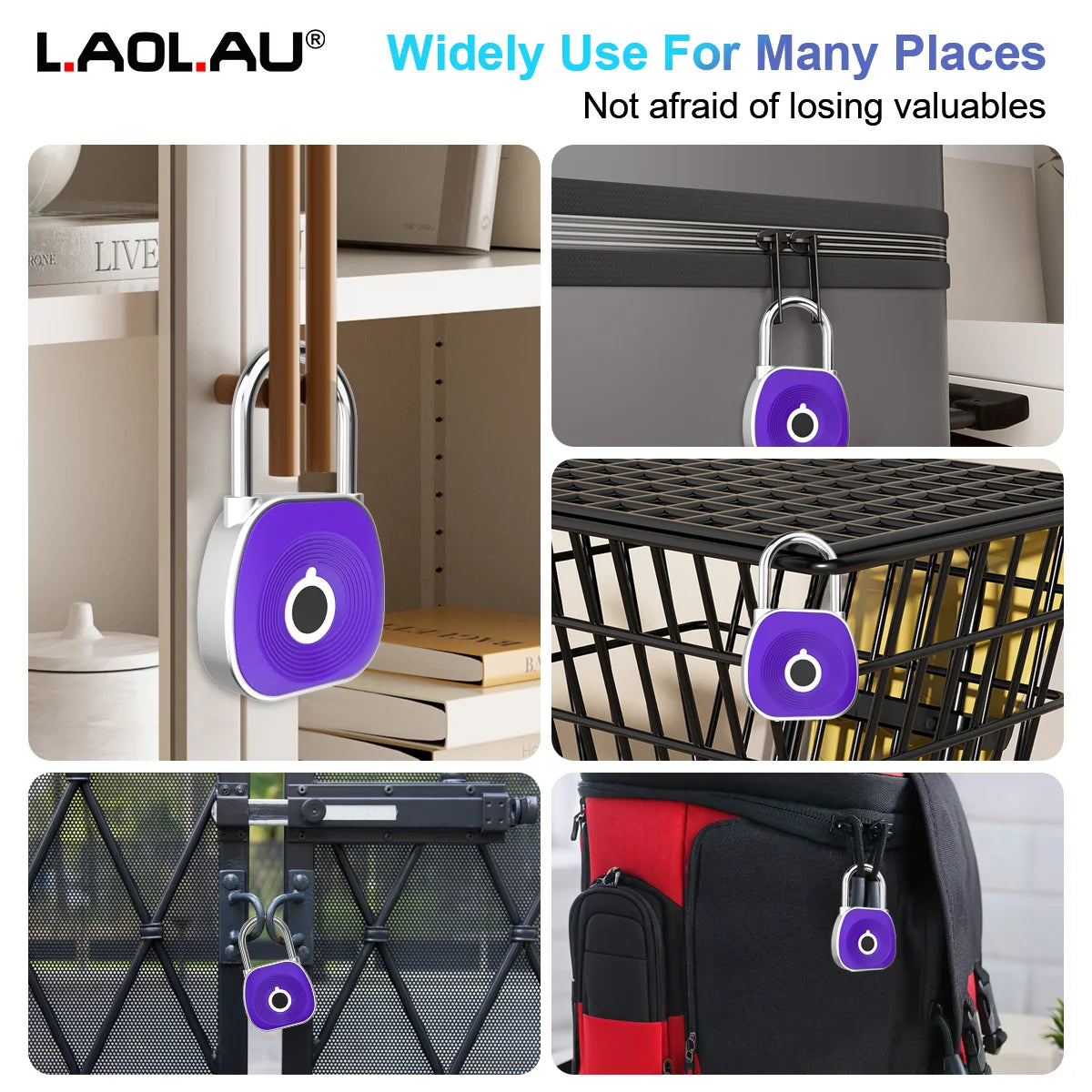 Fingerprint Smart Padlock Keyless Biometric Lock Waterproof USB Rechargeable 0.5s Unlock 20 Fingerprints, Cabinet Luggage Door