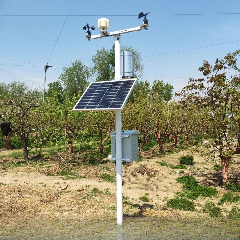 Solar power supply system and pole matching rainfall wind speed direction temperature and humidity meteorological five-element