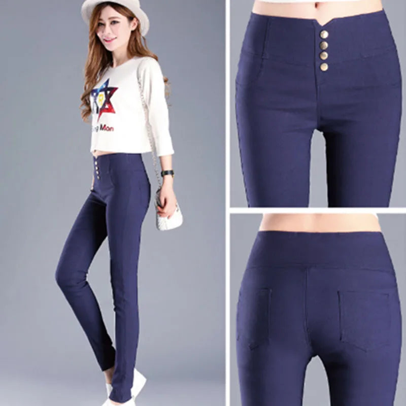 Streetwear Fashion Women Skinny Pencil Pants Spring Autumn New Elastic High Waist Korean Clothing Solid Thin Casual Trousers 5XL
