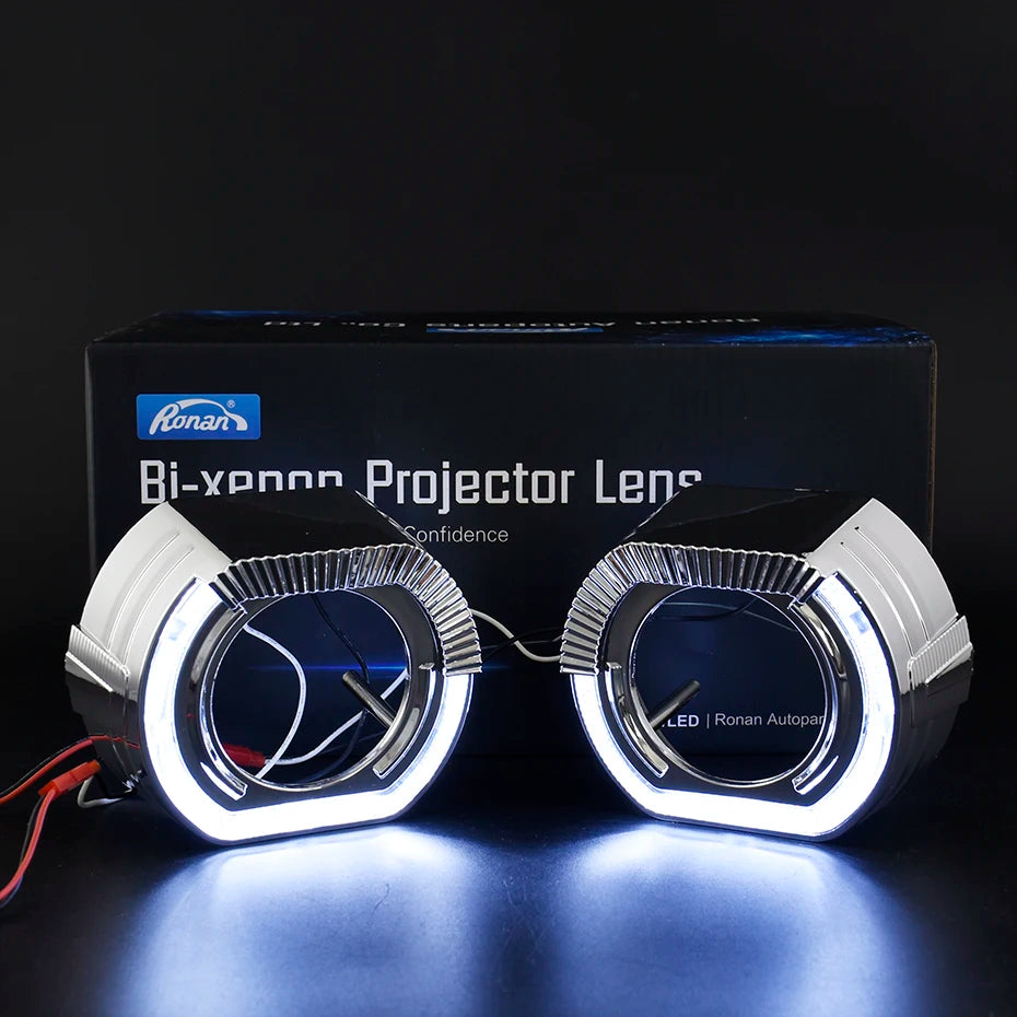 RONAN 2.5 inch LED Angel Eyes DRL Turn Signal Sliver Masks Shrods Covers Fitment 2.5 inch Projector Lens for Jetta BMS