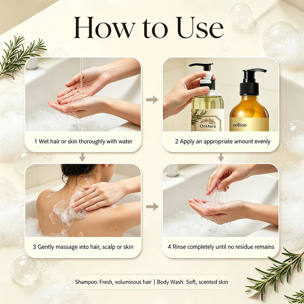 Rosemary Hair & Body Set Shampoo for Oily Scalp Volume Body Wash Softening Scented Daily Care 2pcs