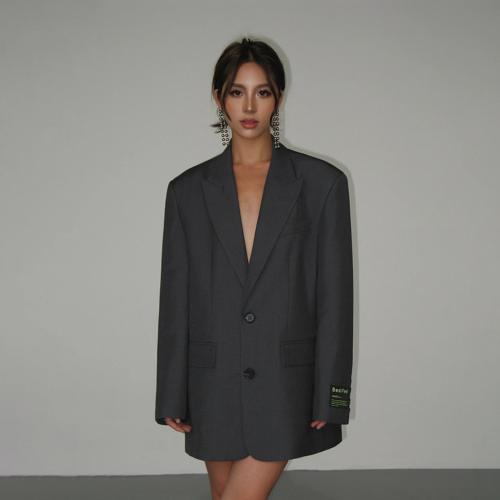 American Street Oversized Blazer for Women Vintage Notched Collar Casual Suit Jacket Woman Spring Autumn Trend Y2K Blazers Coat