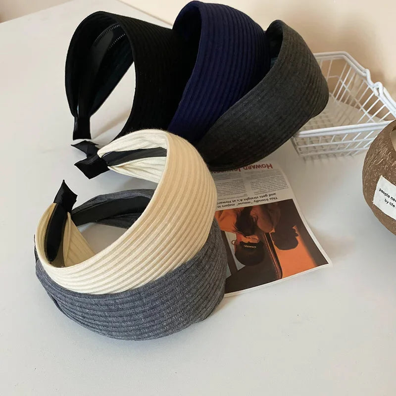 Solid Color Wide Edge Striped Yarn Headband High Head French Gentle Hair Accessory Popular Internet Celebrity Style