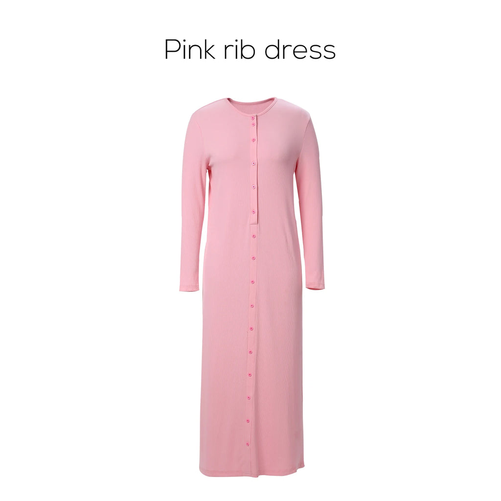 AP SS26 Women Rib Maxi Dress Comfortable Long Sleeve Lady Clothing Elegant