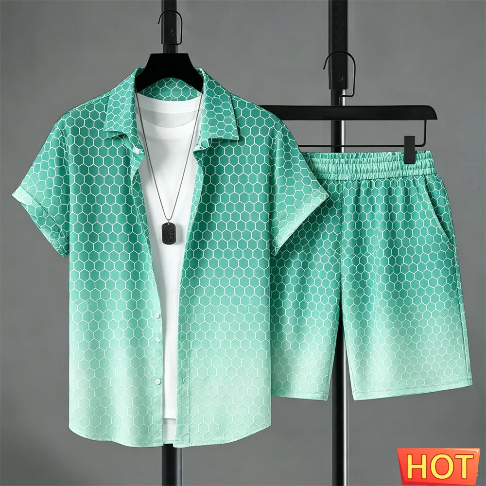 summer outfits man shirt set Gradient Leisure shirt set solid color 2 piece set leisure vacation outfit two piece fashion outfit