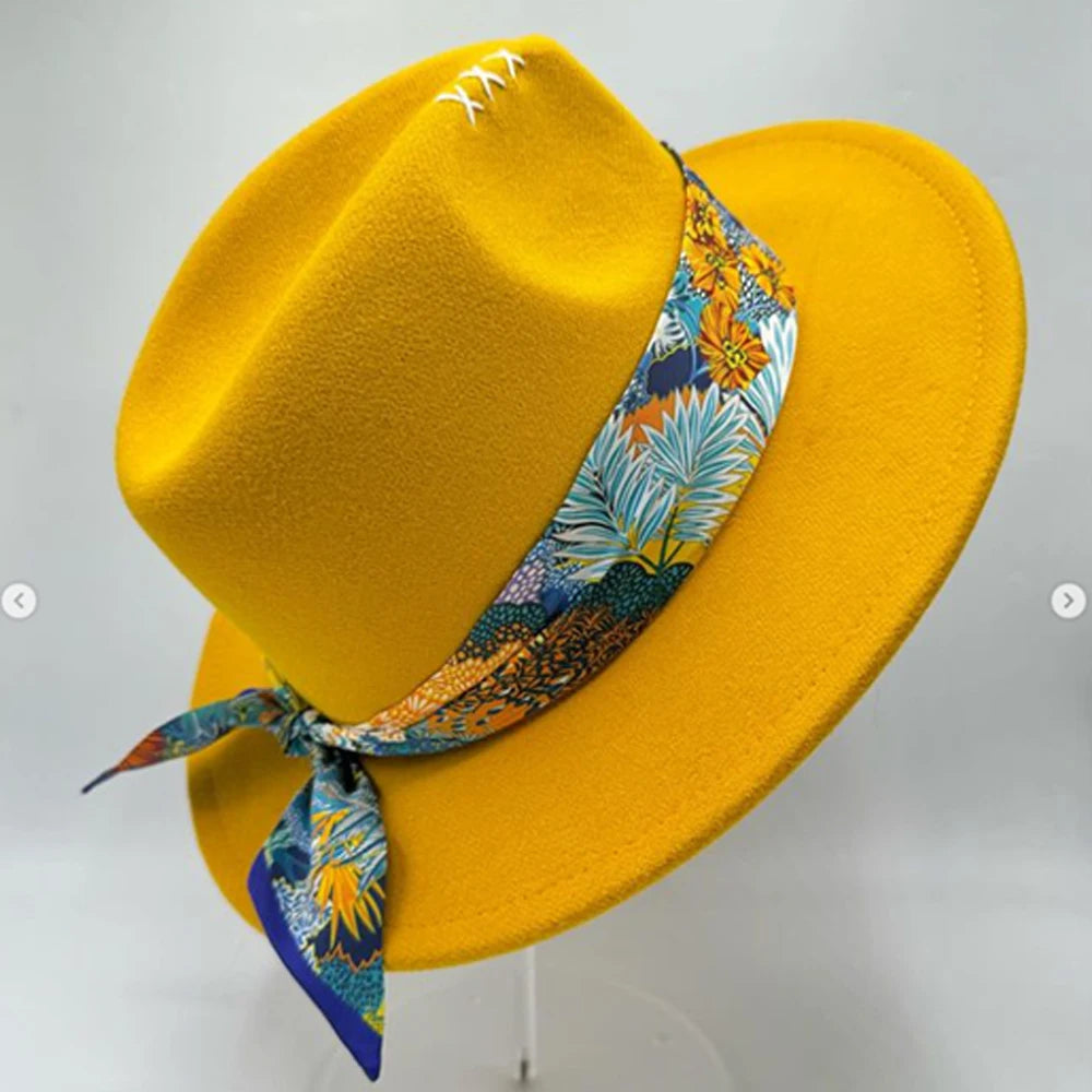 Suede Fedora Painting Felt Hats for Men and Women, Hand Sewn Fedora Adjustable Fall Winter Fashion Party Hats and Gifts
